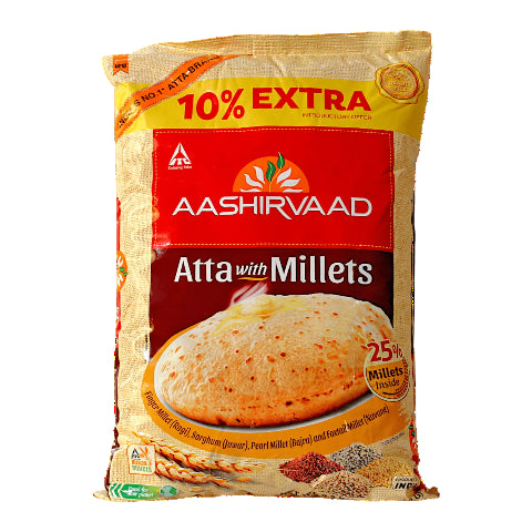 Aashirvaad Atta with Millets packaging on a white background