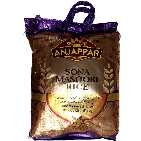 Anjappar Sona Masoori Rice package on a white surface