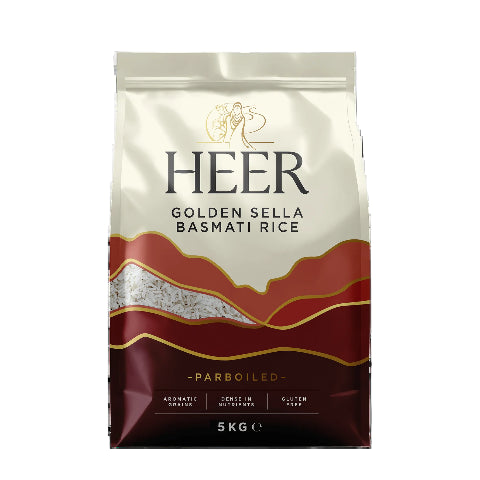 Heer golden sella rice on white background
